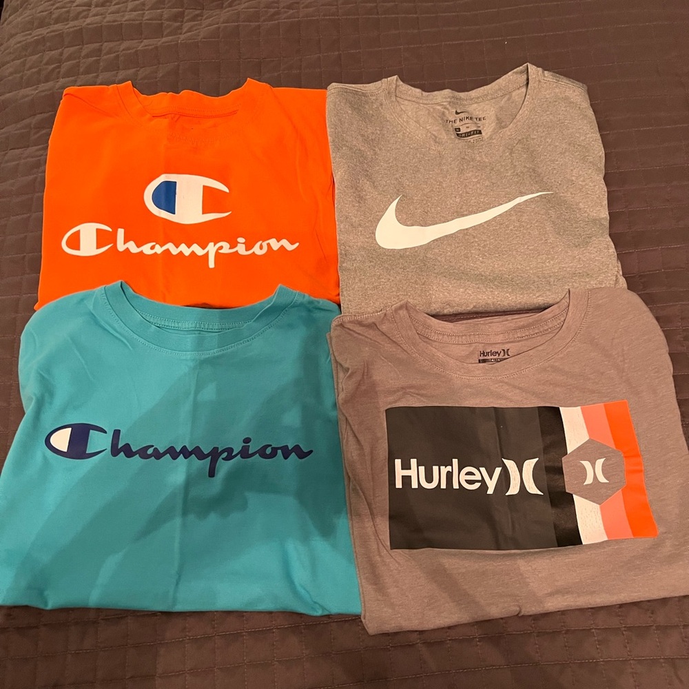 Lot of boys shirts #5; Nike, Hurley and Champion. Sizes L and XL